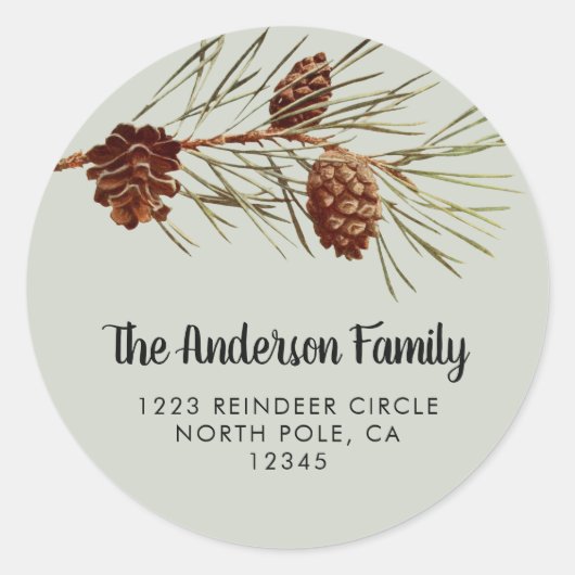 Rustikaler Urlaub Pinecone Rücksendeadresse Siegel Runder Aufkleber (Vorderseite)