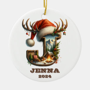 Rustikaler Urlaubssbrief J mit Winterlandschaft im Keramik Ornament