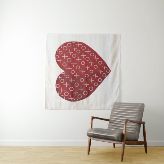 Rustikaler Valentinsgruß | umarmt u. küsst Herz Wandteppich (Beispiel)