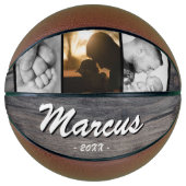 Rustikaler Vater Name Keepake 3 FotoCollage Basketball (Vorderseite)