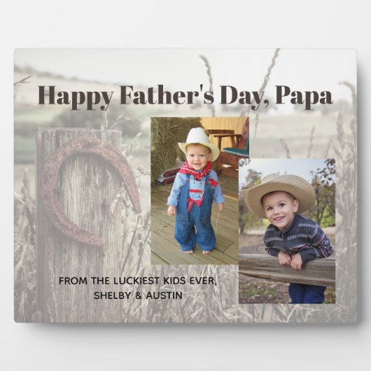 Rustikaler Vatertag Personalisiert zwei Fotos Fotoplatte (Vorderseite)