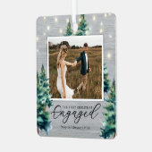 Rustikaler Verlobter Pinienbaum Ornament Aus Metall (Vorderseite links)