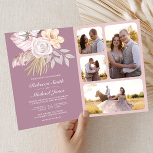 Rustikaler verstaubter Mauve-Rosa-Blumen-QR-Code-H Einladung