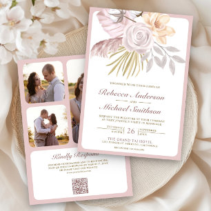 Rustikaler Verstaubter Rosenblüten-Hochzeit QR-Cod Einladung