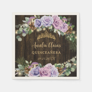 Rustikaler verzauberter Wald Lila Blüte Quinceañer Serviette