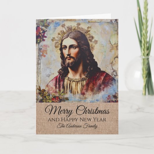 Rustikaler Vintag Jesus frohe Weihnachtsfamilie Na Karte (Vorderseite)