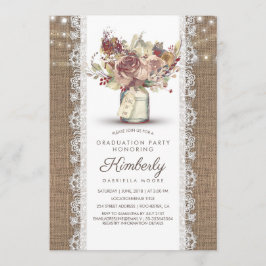 Rustikaler Vintag Mason Jar Burlap Lace Abschluss Einladung