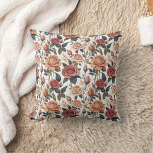 Rustikaler Vintage-Blumen-Rotrose-Naturdruck Kissen