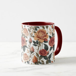 Rustikaler Vintage-Blumen-Rotrose-Naturdruck Tasse