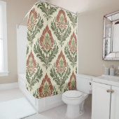 Rustikaler Vintage-Damaskus Rot Grün Beige Duschvorhang (Beispiel)