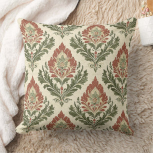 Rustikaler Vintage-Damaskus Rot Grün Beige Kissen