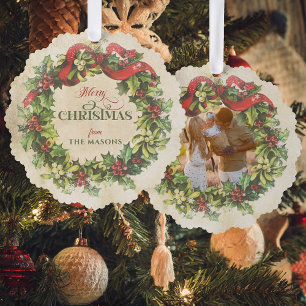 Rustikaler Vintage-Frohe-Weihnachten-Floralkranz-F Ornament Karte