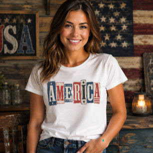 Rustikaler Vintage-Holzblock AMERIKA Patriotisch T-Shirt