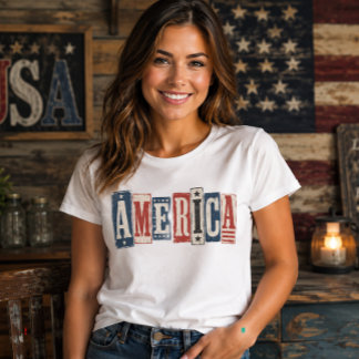 Rustikaler Vintage-Holzblock AMERIKA Patriotisch T-Shirt