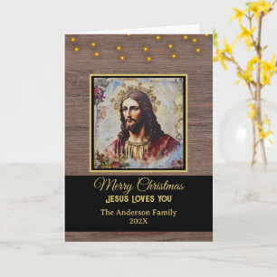 Rustikaler Vintage-Jesus Frohe Weihnachten Karte