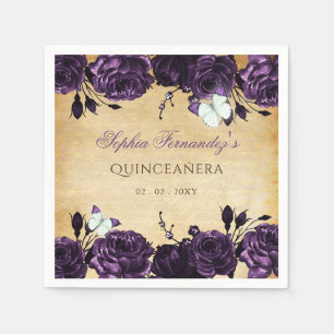 Rustikaler Vintage-Lila-Blumen-Schmetterling   Serviette