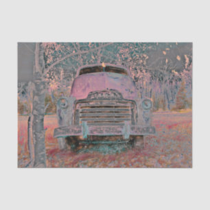 Rustikaler Vintage-LKW Pink Grau Orange Retro Seidenpapier