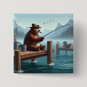 Rustikaler, vintage Outdoor-Bär Berg Button