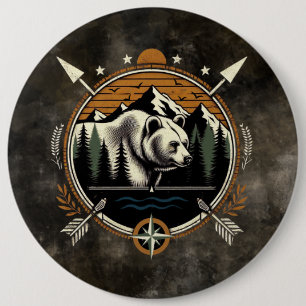 Rustikaler, vintage Outdoor-Bär Berg Button