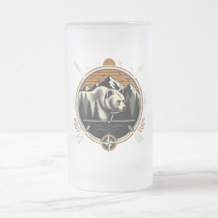 Rustikaler, vintage Outdoor-Bär Berg Mattglas Bierglas