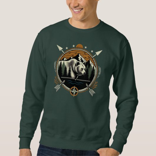 Rustikaler, vintage Outdoor-Bär Berg Sweatshirt (Vorderseite)