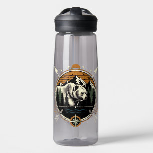Rustikaler, vintage Outdoor-Bär Berg Trinkflasche