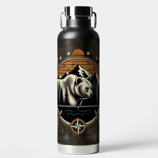 Rustikaler, vintage Outdoor-Bär-Berg Trinkflasche (Vorderseite)