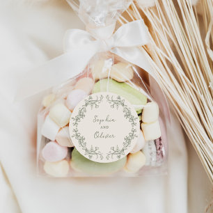 Rustikaler Vintage-Sage-Blumenrahmen Hochzeit Runder Aufkleber