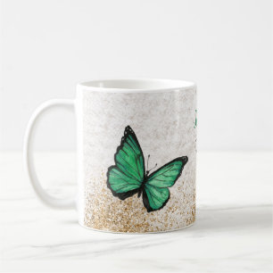 Rustikaler Vintage Smaragdgrüner Gold Schmetterlin Kaffeetasse