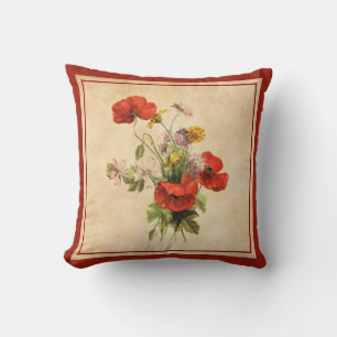 Rustikaler Vintage-Strauß Rote Mohn Wilde Blumen Kissen