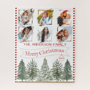 Rustikaler Vintage-Tannenbaum & Familienfoto-Weihn Puzzle