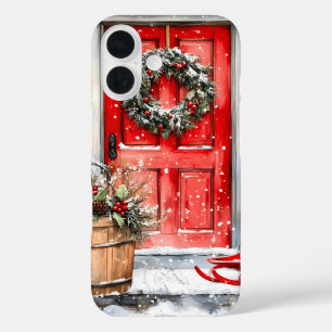 Rustikaler Vintage-Weihnachts-Türkränze in Rot iPhone 16 Hülle