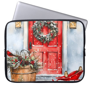 Rustikaler Vintage-Weihnachts-Türkränze in Rot Laptopschutzhülle