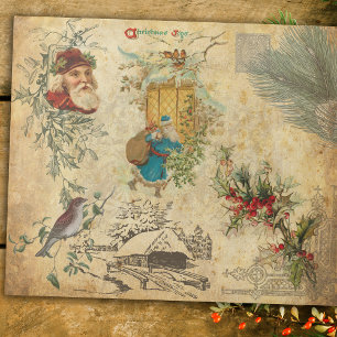 Rustikaler Vintage-Weihnachtsmann im alten Stil mi Geschenkpapier
