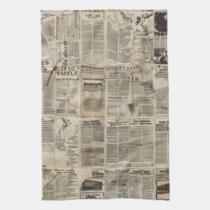 Rustikaler Vintage-Zeitungs-Patchwork-Collage Geschirrtuch