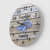 Rustikaler Vintager Blauer Lkw Holzfamilienname Große Wanduhr (Winkel)