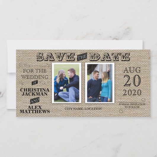 Rustikaler Vintager Blick Save the Date 2 Foto (Vorderseite)