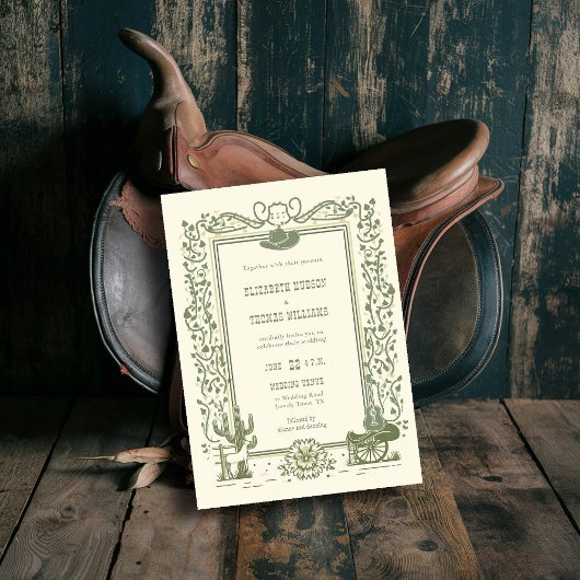 Rustikaler Vintager Cowboy Hochzeit botanische Sei Einladung