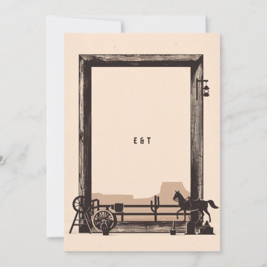 Rustikaler Vintager Cowboy-Hochzeitsrahmen Einladung (Rückseite)