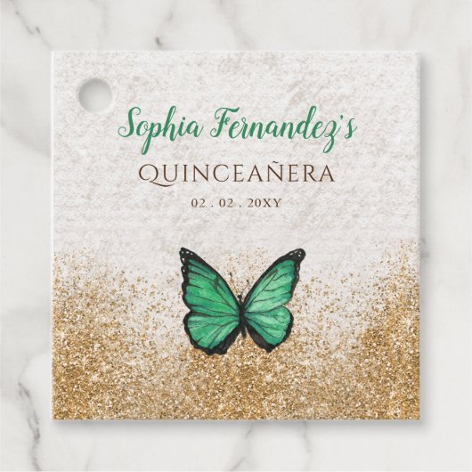 Rustikaler Vintager Emerald Green Gold Butterfly Geschenkanhänger (Vorderseite)