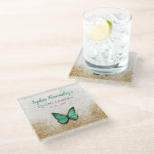 Rustikaler Vintager Emerald Green Gold Butterfly Glasuntersetzer (Schrägansicht)