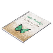 Rustikaler Vintager Emerald Green Gold Butterfly Notizblock (Linke Seite)