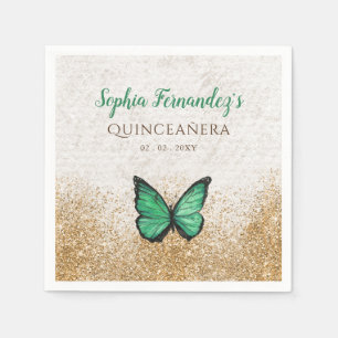 Rustikaler Vintager Emerald Green Gold Butterfly Serviette