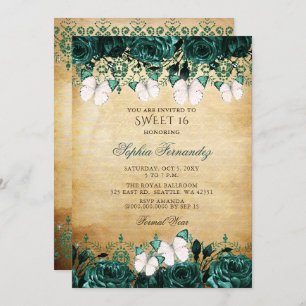 Rustikaler Vintager grüner Blütenschmetterling Süß Einladung