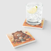Rustikaler/Vintager Herbstbär Steinuntersetzer (Seitenansicht)