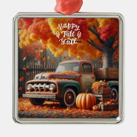 Rustikaler/Vintager Herbstwagen Ornament Aus Metall (Vorne)