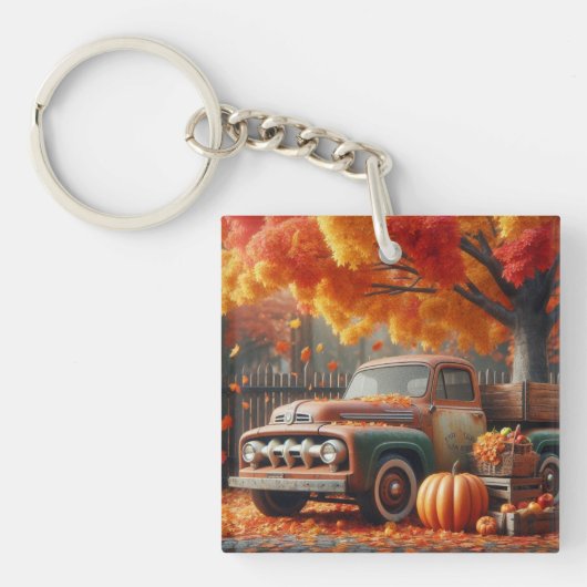 Rustikaler/Vintager Herbstwagen Schlüsselanhänger (Vorderseite)
