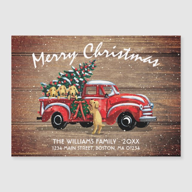 Rustikaler Vintager LKW Hundeweihnachtskarte Magnetkarte (Vorderseite)