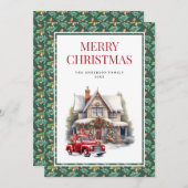 Rustikaler Vintager Red Truck Frohe Weihnachten (Vorne/Hinten)