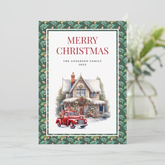 Rustikaler Vintager Red Truck Frohe Weihnachten (Stehend Vorderseite)